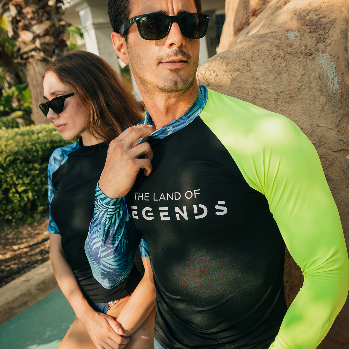 The Land of Legends Men's Long Sleeve Swimmer T-Shirt - Black and Neon Green