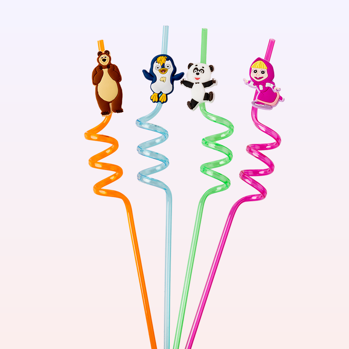 Set of 4 Multi Color Straws - Masha and The Bear